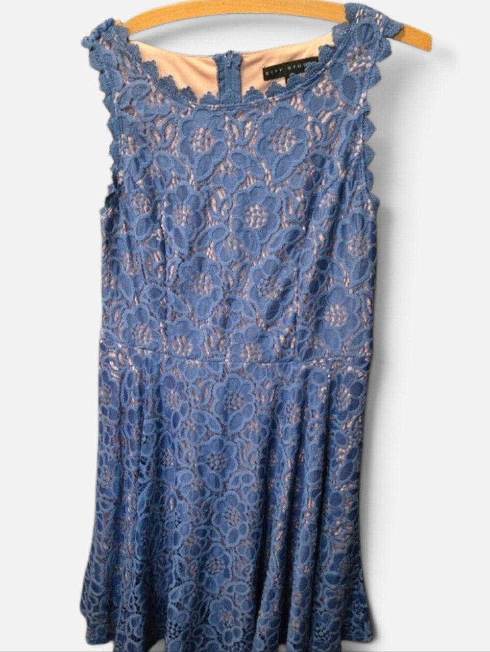 City Studio Blue Floral Lace Fit & Flare Dress Size 13 Sleeveless